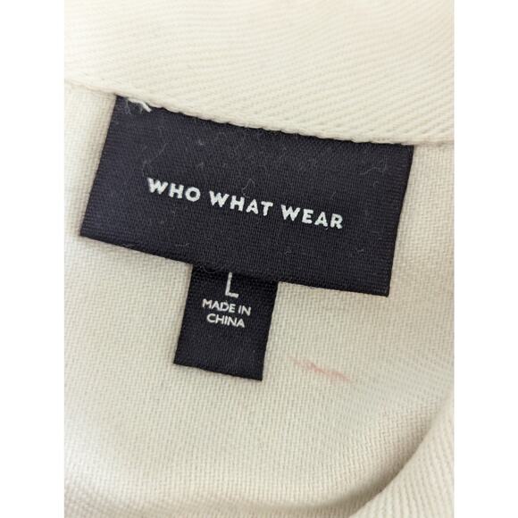 WHO WHAT WEAR! VANILLA CREAM DENIM TIE WAIST BELTED, RUFFLED DRESS, SHIFT! SZ L - Picture 5 of 8